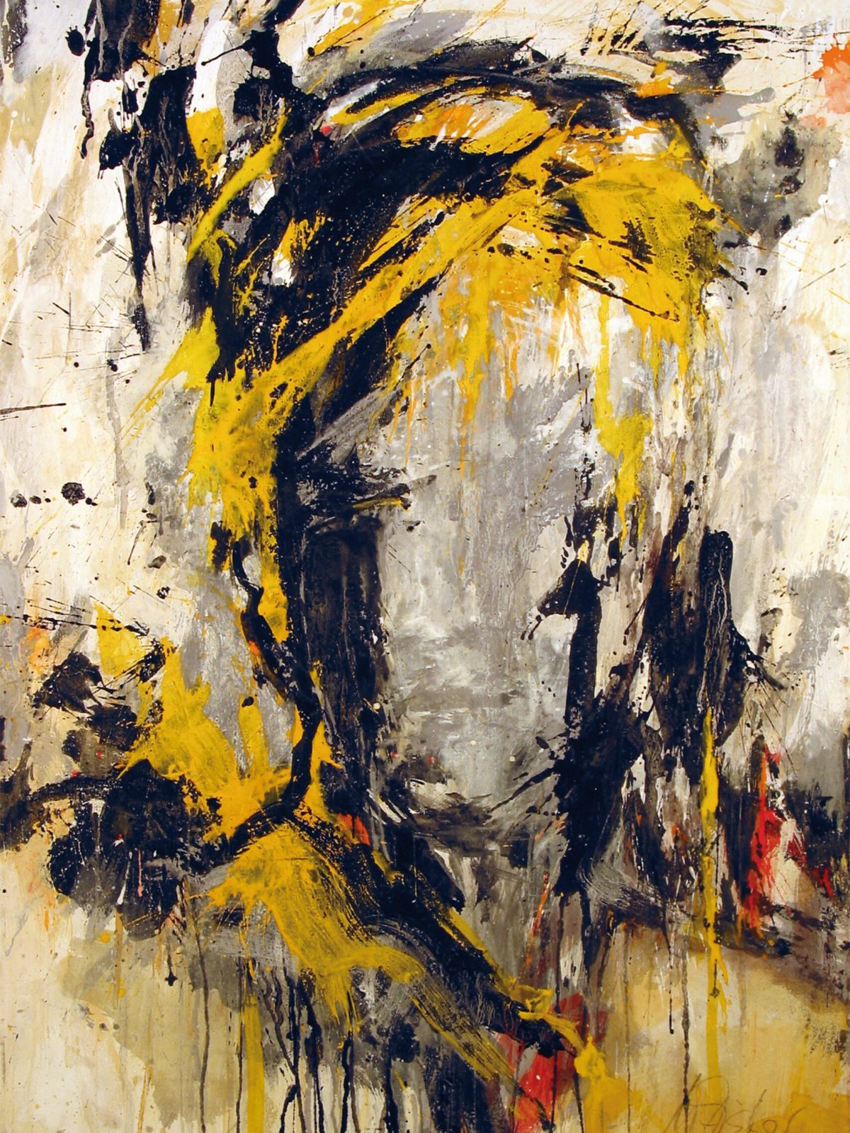 2003 Mit Schwarz Gelb, Malerei auf Leinwand,120 x 80 cm