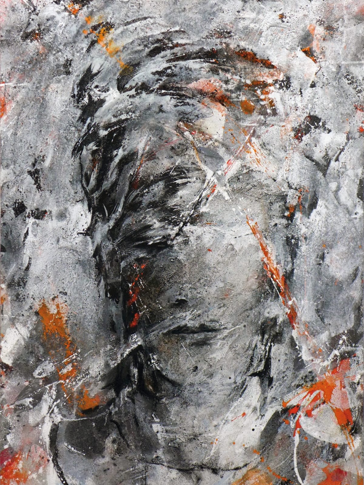 2019 Grauer kopf, Malerei auf Leinwand, 160 x 110 cm