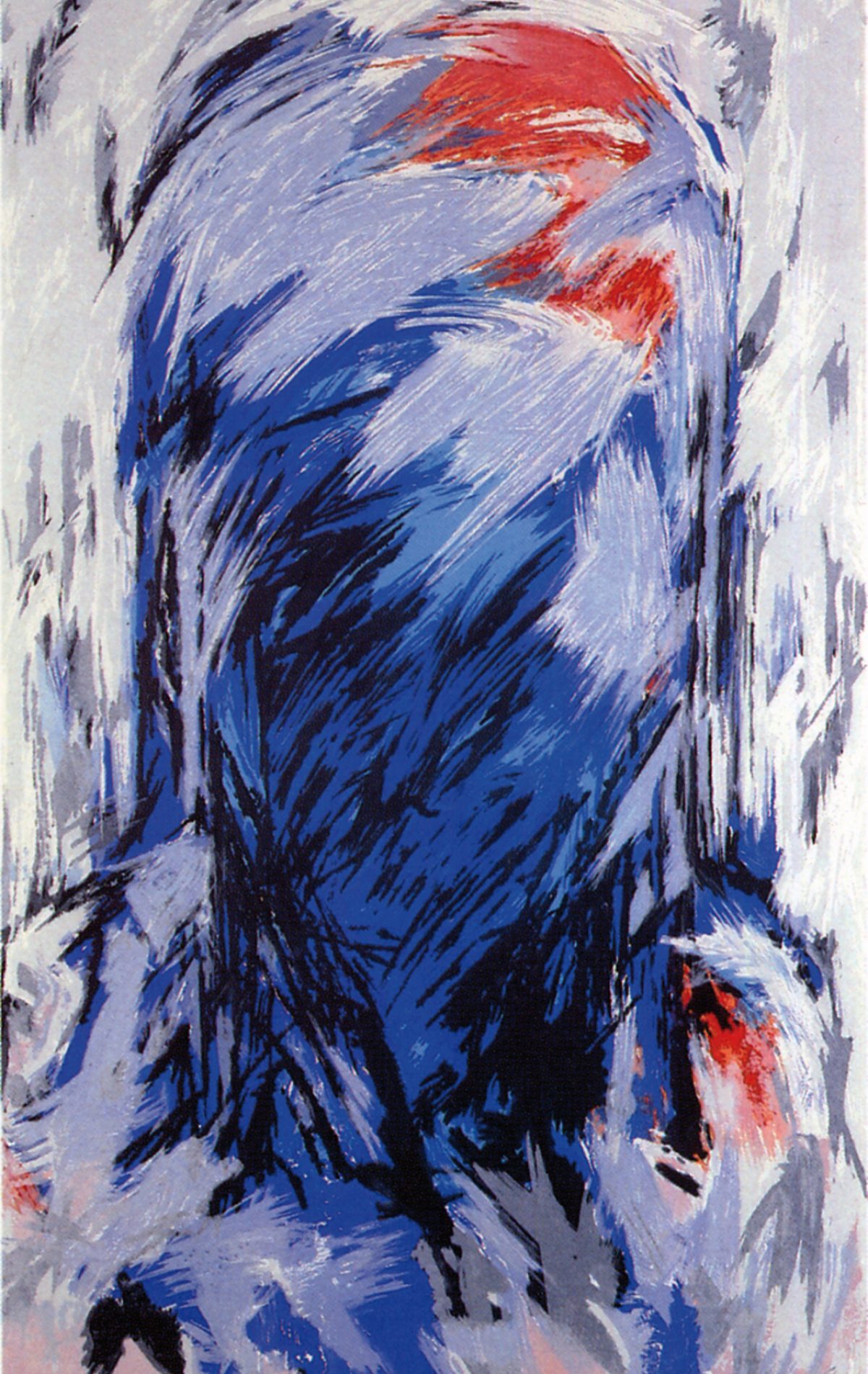 Manfred Fischer 1992 Kopf mit Blau,Lithographie,100 cmx 54 cm