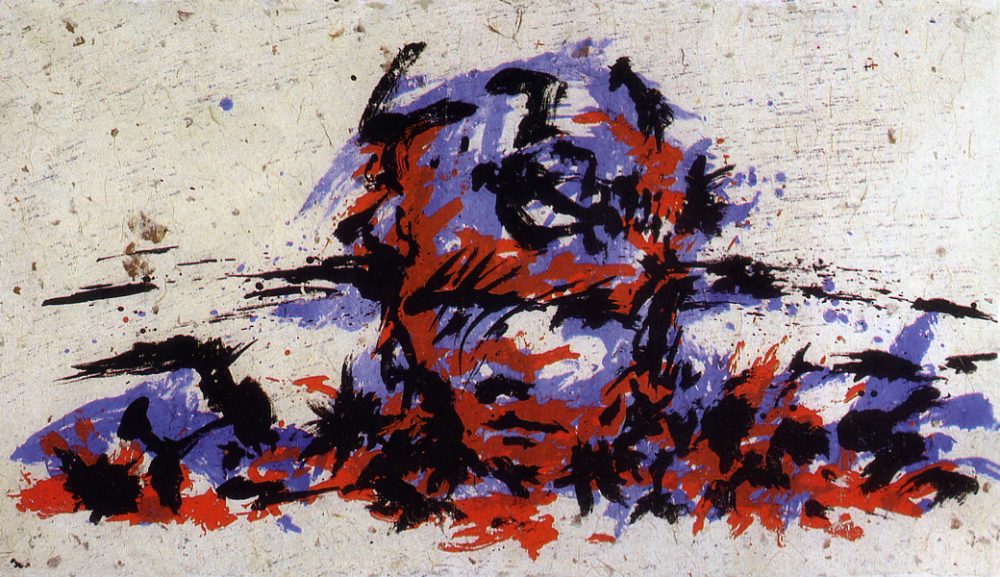Manfred Fischer 1994, Versunkener Kopf-Blau,Siebdruck,67x128cm-b