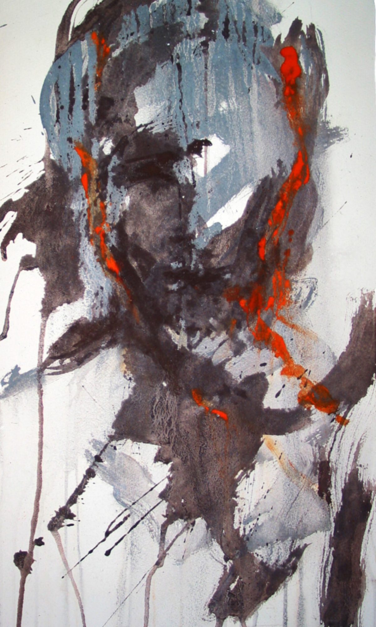 Manfredf-Fischer-Malerei-2001 Kopf mit Rot, Malerei auf Papier, 45 x 22 cm-b