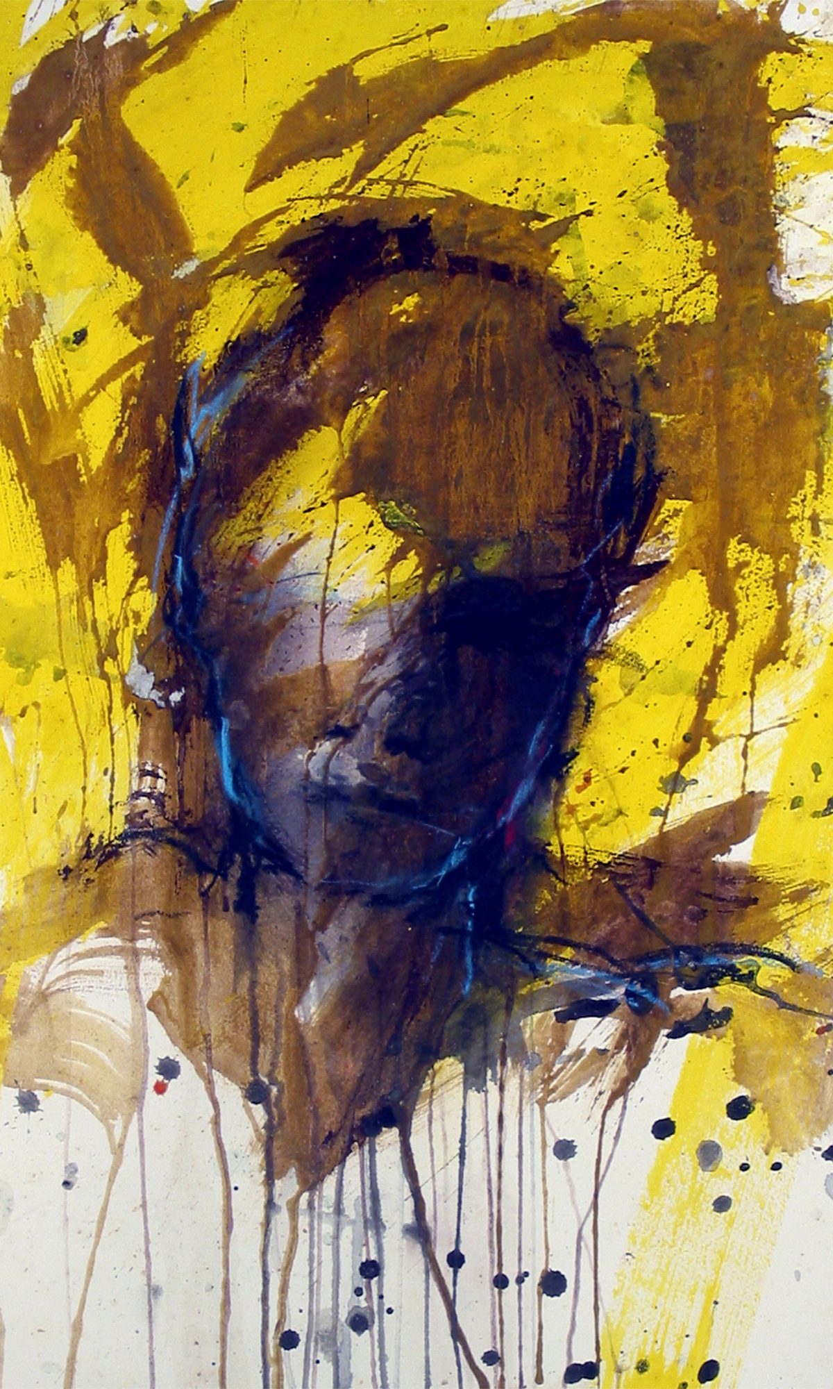 Manfredf-Fischer-Malerei-2002 Brauner Kopf mit etwas Türkis, Malerei auf Papier, 80 x 52 cm