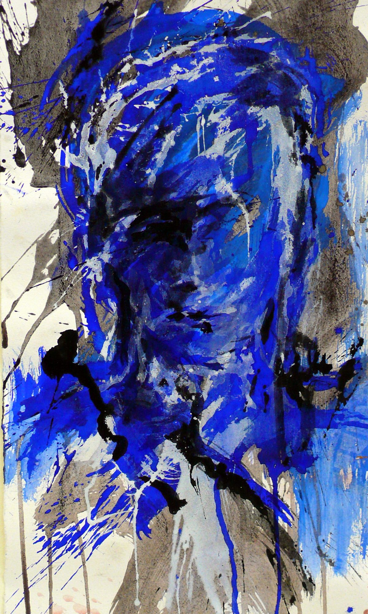 Manfredf-Fischer-Malerei-2006 Kopf Blau, Malerei auf Papier, 80 x 40cm
