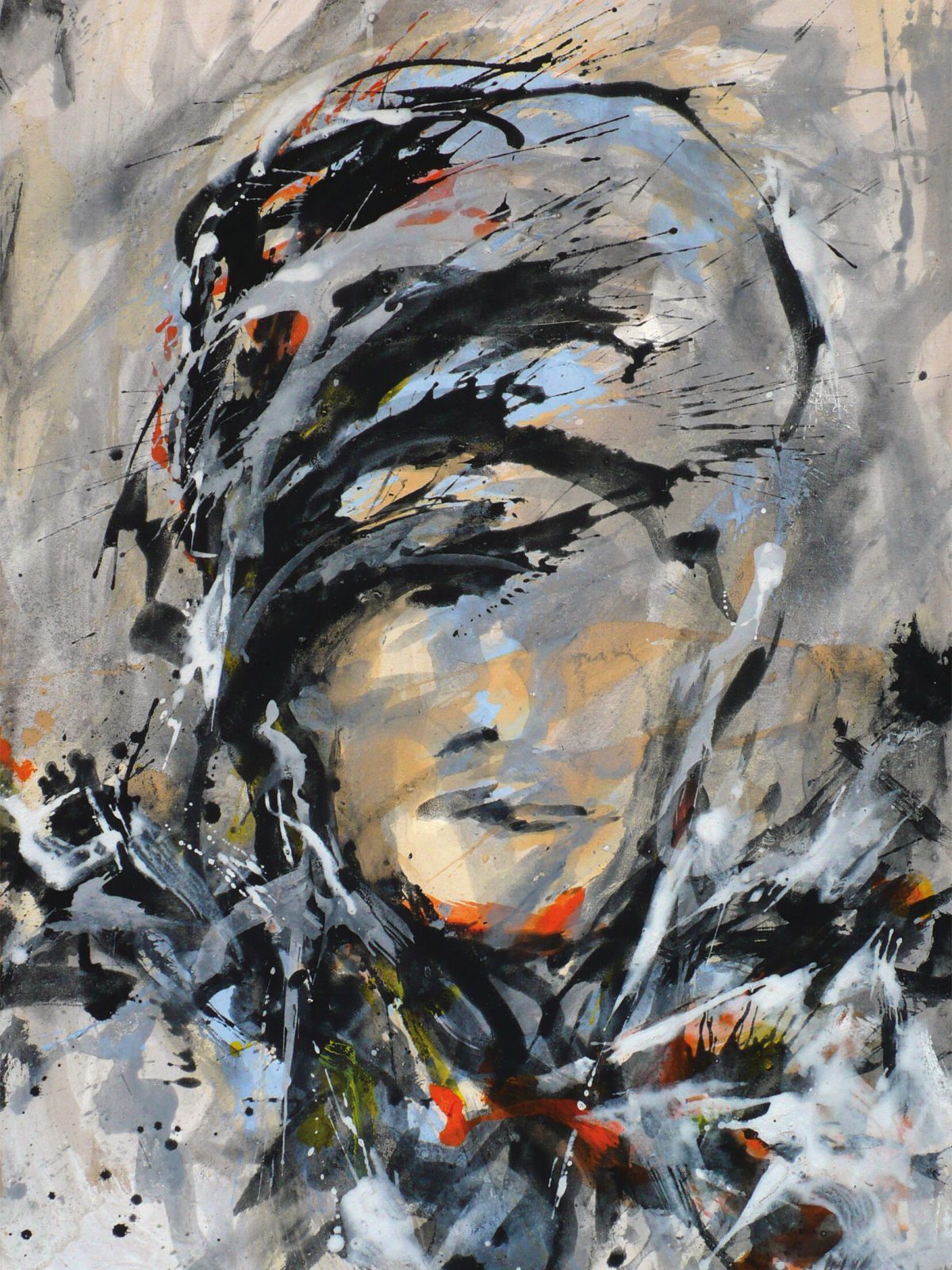 Manfredf-Fischer-Malerei-2013 Kopf -Mit wenig Orangerot, Malerei auf Leinwand, 120x80 cm